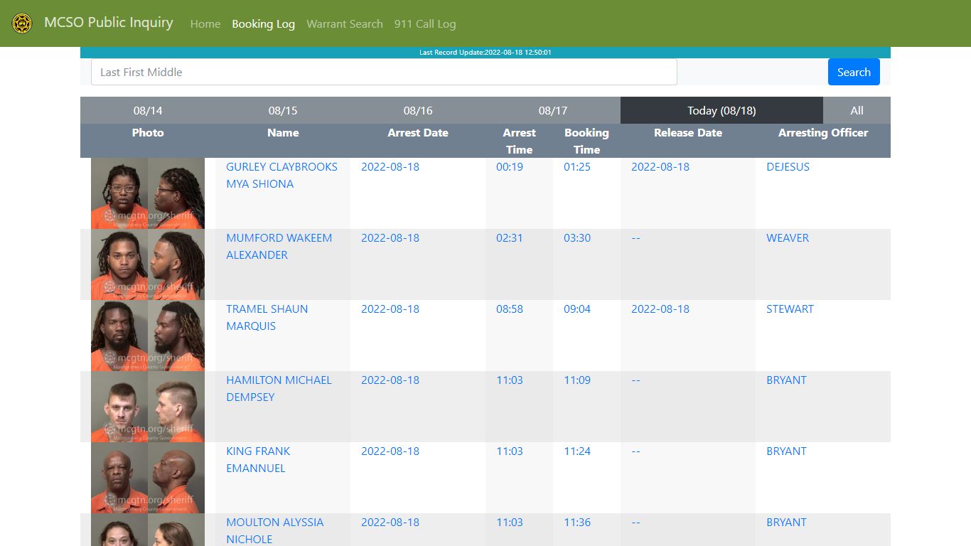 MCSO Public Inquiry: Booking Log - api.mcgtn.org