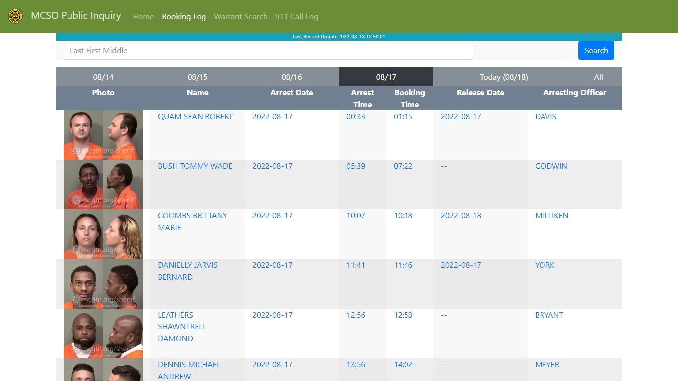 MCSO Public Inquiry: Booking Log - api.mcgtn.org