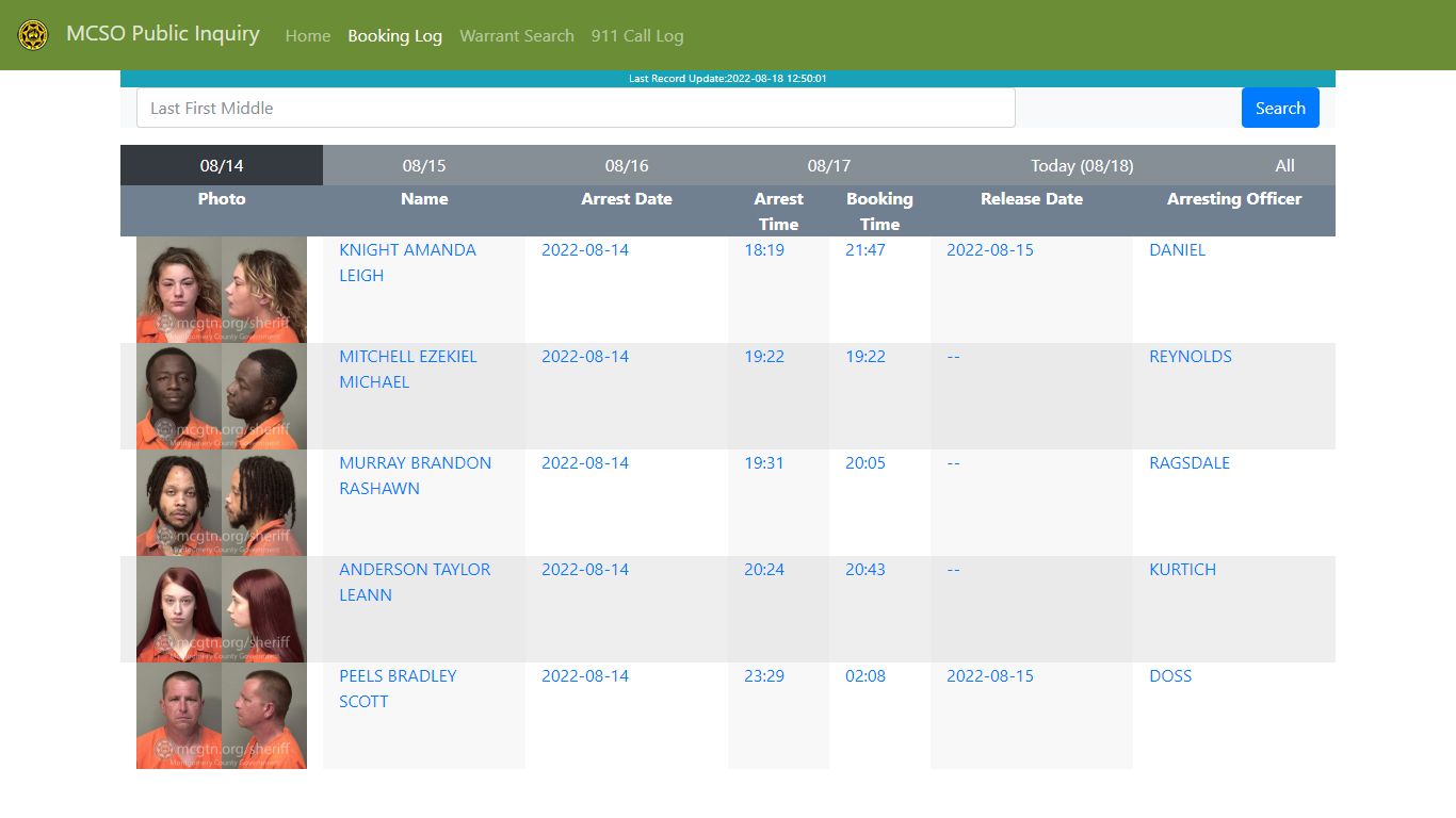 MCSO Public Inquiry: Booking Log - api.mcgtn.org